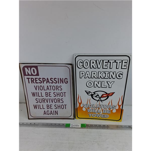 No Trespassing & Corvette Parking Only Signs 15" x 12", 17" x 11"