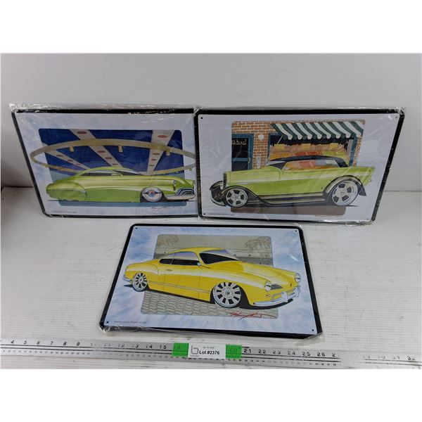 (3) Metal Car Signs 16" x 11"