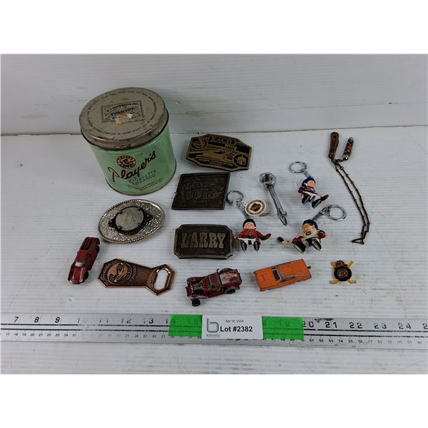 Belt Buckles, NHL Key Chains, Vancouver Aquarium Bottle Opener, Tobacco Can, Misc