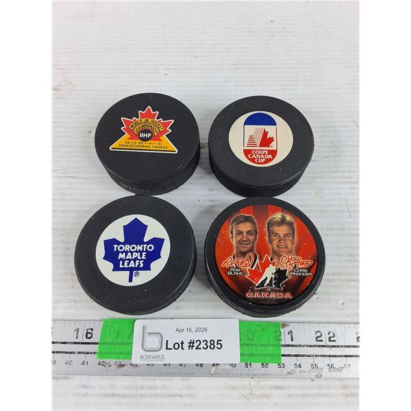 Vintage Hockey Pucks - Toronto Maple Leafs, Canada Cup, Tea Canada, IIHF