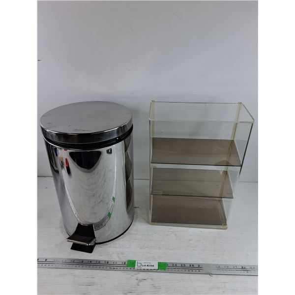 Metal Garbage Can 16", Plastic Display Case 16" x 11" x 5" - PICK UP ONLY