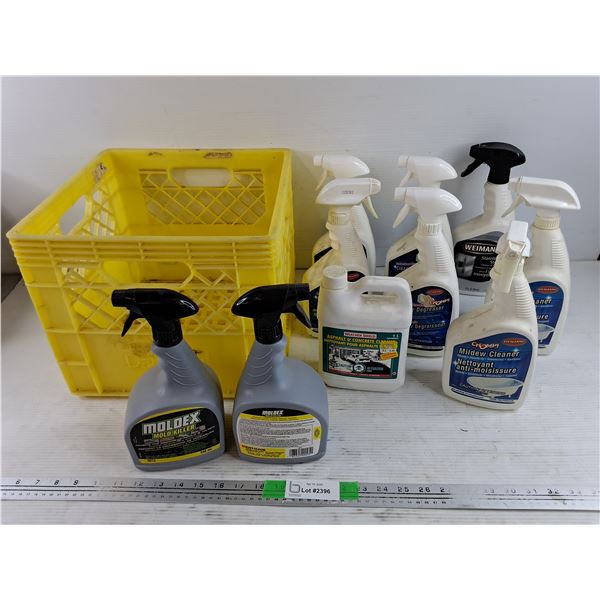 Milk Crate & Assorted Cleaners - Moldex, Mildew Cleaner, Asphalt & Concrete Cleaner- CANNOT SHIP