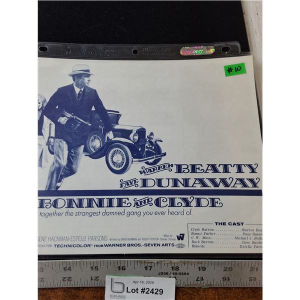 BONNIE & CLYDE MOVIE SYNOPSIS SHEET - 81/2"×11"