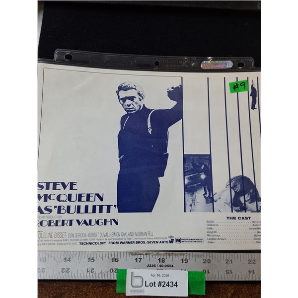 STEVE McQUEEN as "BULLET" Movie Synopsis Sheet - 8 1/2"×11"