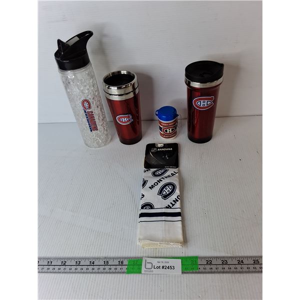 Montreal Canadiens Water Bottle, Travel Mugs, Bandana, Keychain Wipe Holder