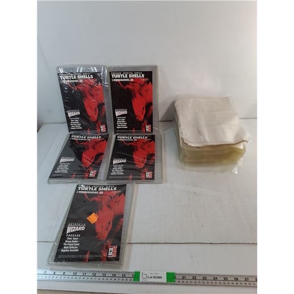 (5) Turtle Shell Comic Book Cases & Card Display Sheets