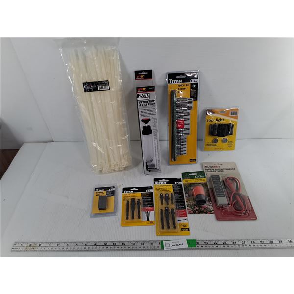 Battery & Alternator Voltage Tester, Torx Bit Socket Set, Cable Ties, Misc.