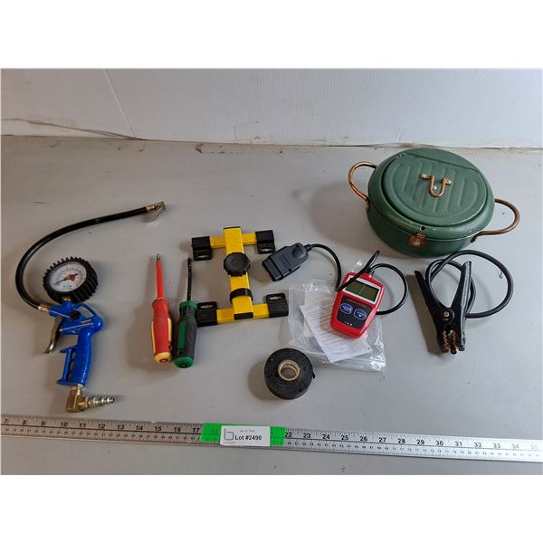 OBDII Reader- As Is, Tire Inflator, Screwdrivers, Misc.