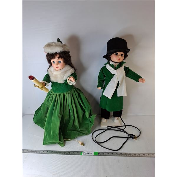 (2) Plastic Christmas Dolls 24"- One Moving, One with Light- Both Power On - PICK UP ONLY