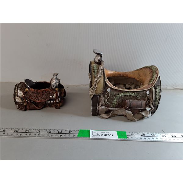 (2) Ceramic Saddle Figurines Up to 8"
