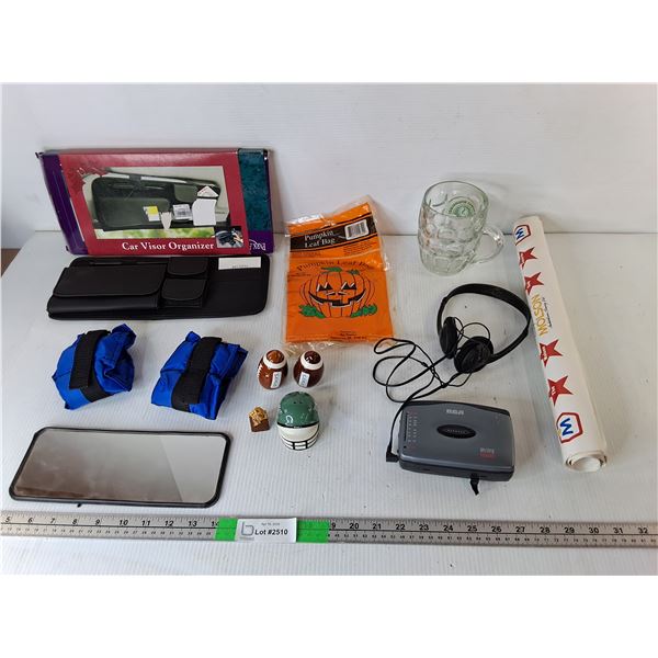 Football Salt & Pepper Shakers, Car Visor Organizer, Ankle Weights Approx. 2 Lbs, Misc.