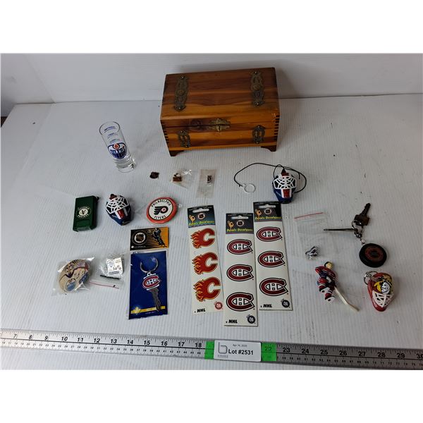 Wooden Storage Box & Mostly Montreal Canadiens Memorabilia
