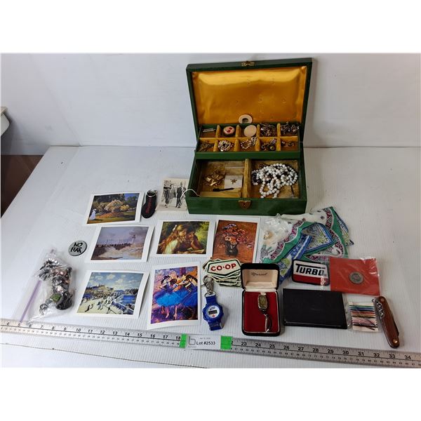 Co-op Clothing Patches, Jewelry, Painting Postcards, Misc.