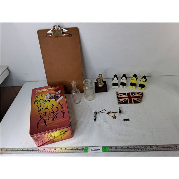 Grain Elevator Salt & Pepper Shakers, Captain Morgan Tin, Miniature Union Jack Flag, Misc.