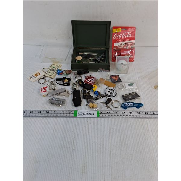 Large Lot of Assorted Keychains,Trinkets,Coke Truck and Misc.