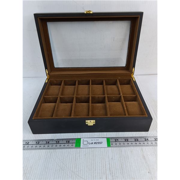 (1)  12 Slot Wooden Watch Box Organizer with Glass Display Lid