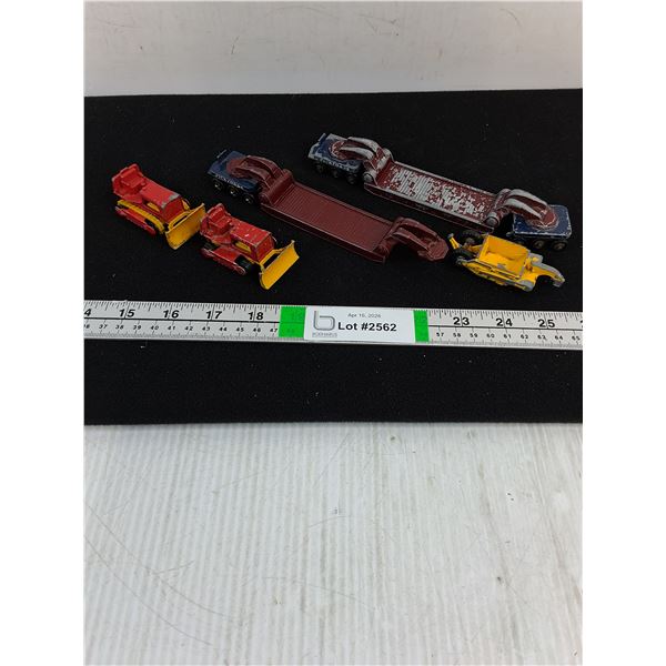 (2) Vintage Matchbox M-6 Pickford Low Loader Trailers,(2) Case Bulldozers,Lesney Earth Scraper