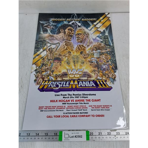 (1) Wrestlemania III Poster-cannot authenticate-12"x18"