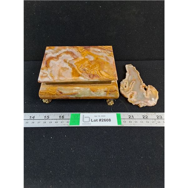 Vintage Italian Onyx and Alabaster Trinket Box,Polished Piece of Agate