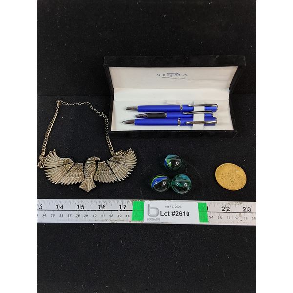 Sigma Writing Kit,Gold-Toned Eagle Piece,(3) Large Marbles,Order of Eagles Medallion