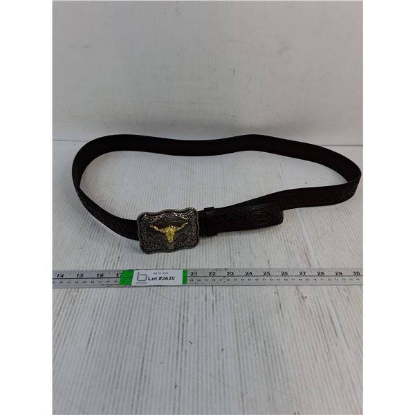 Western Style Cowboy Belt Featuring Golden Longhorn Belt Buckle-XXXL