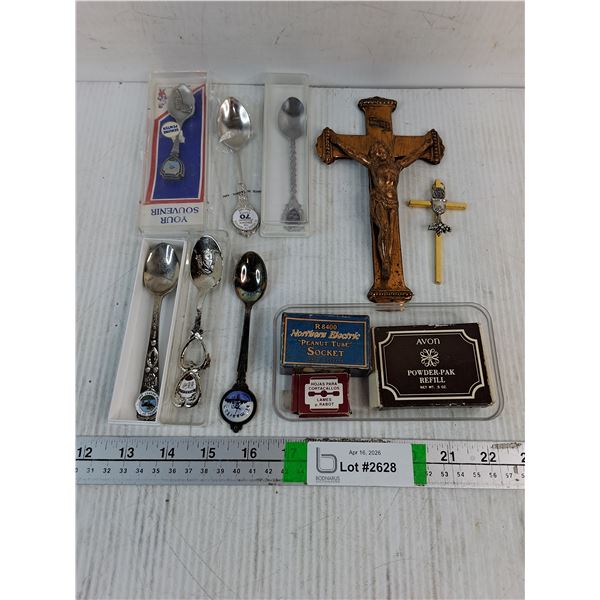 (6) Souvenir Spoons,(2) Crucifix and Vintage Boxed Items as pictured