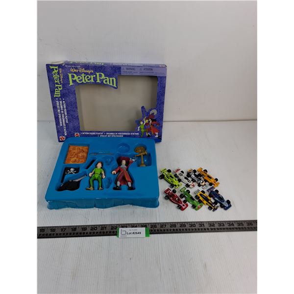 Peter Pan Action Figure Playset - Incomplete, (8) Race Dinky Cars