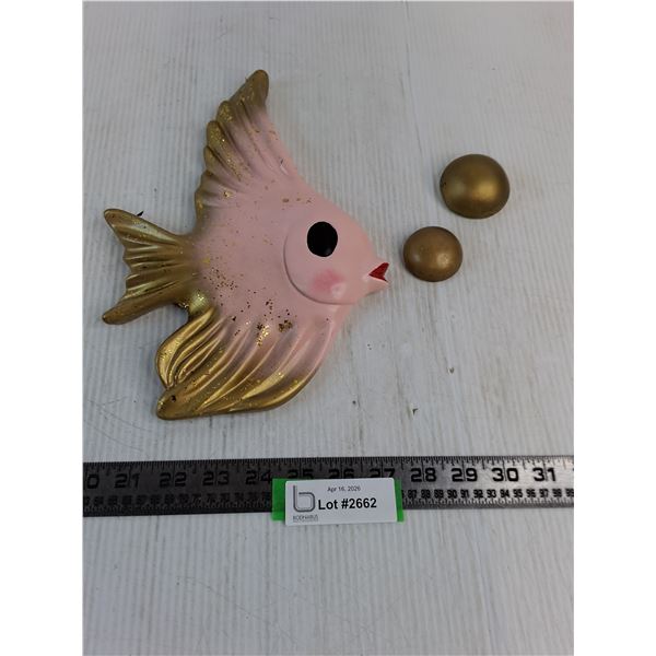 Vintage Chalkware 'Pink Angelfish' w/Gold Bubbles
