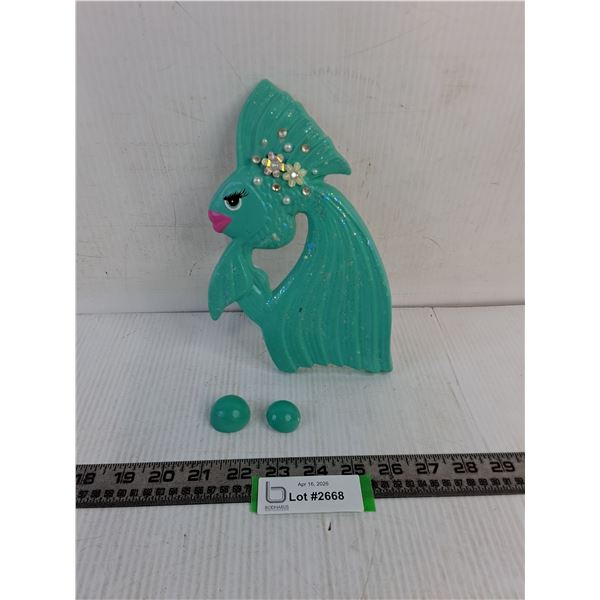 Vintage Chalkware 'Blue Fish' w/Blue Bubbles
