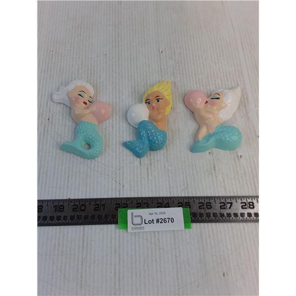 Set of 3 Vintage Chalkware 'Mermaids'