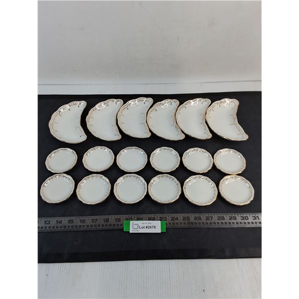 Homer Laughlin "The Angelus" (6) Bone Dishes & (12) Butter Pat Dishes