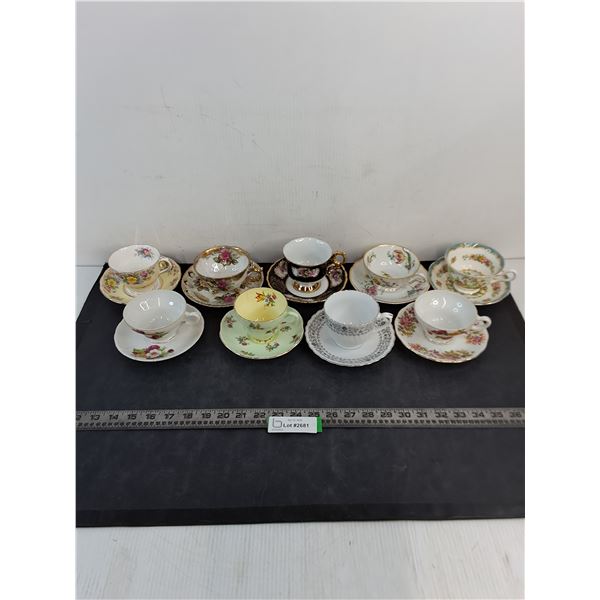 (9) Assorted Fine China Teacups & Saucers from England/France/Japan/China -Pick Up Preferred