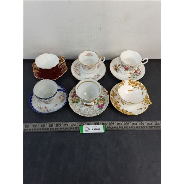 (6) Assorted Fine China Teacups & Saucers from England & Japan