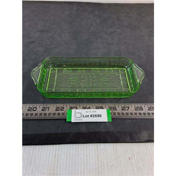 Vintage Uranium 'Poppy Green' Depression Glass Small Rectangular Platter