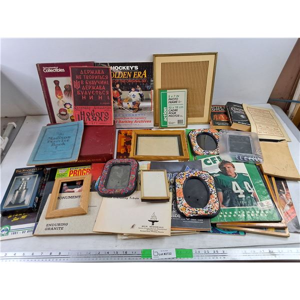 Assorted Vintage Books, Picture Frames & Magazines