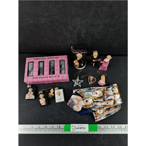 Marilyn Monroe Tall Shooter Set of 4, Christmas Tree Ornaments, Lighters & Tie