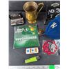 Image 2 : Harley Davidson Calendar, Roughriders Gold Plated Loonie, Patches, Rear View Mirror Dice, Misc