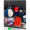 Image 5 : Harley Davidson Calendar, Roughriders Gold Plated Loonie, Patches, Rear View Mirror Dice, Misc