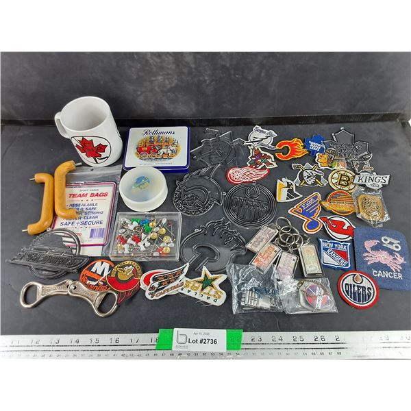 Plastic Mug, Bottle Openers, Keychains, Team Logo Patches, Ornaments, Misc