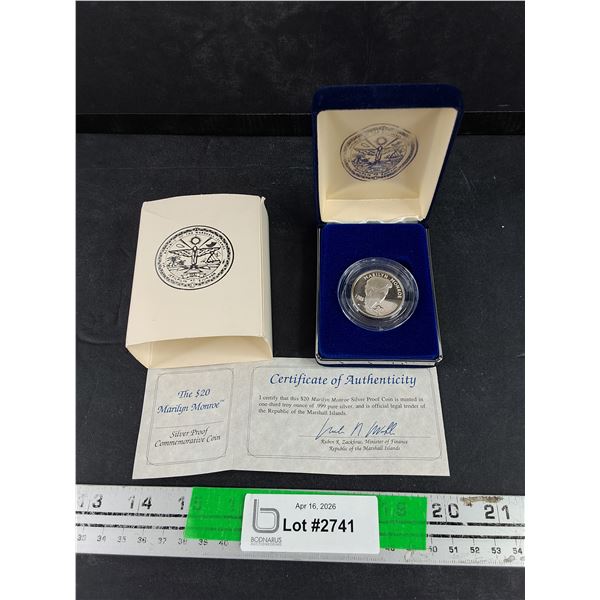 The $20 Marilyn Monroe Silver Proof Commemorative Coin w/Certificate