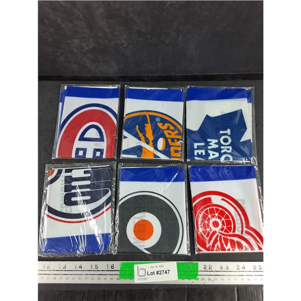 (6) NHL Hockey Team Logo Flags - Toronto Maple Leafs, Oilers, Montreal Canadiens - Sealed