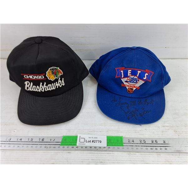 Chicago Blackhawks Snap Back & Autographed Winnipeg Jets Snap Back - CANNOT AUTHENTICATE