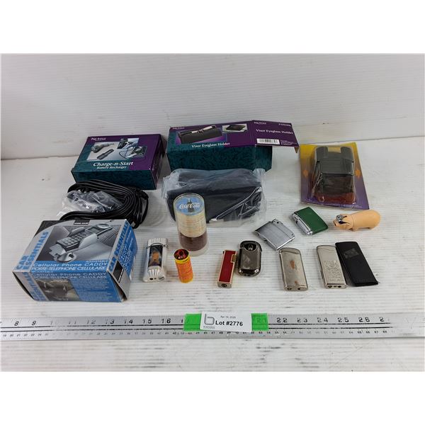 Charge N Start Battery Recharger, Adjustable Phone Caddy, Lighters, Visor Eyeglass Holder, Misc