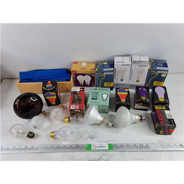 Assorted Light Bulbs, Wooden Crate, Misc - PICK UP