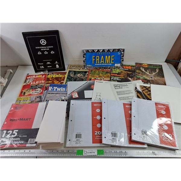 Assorted Outdoor Magazines, License Plate Frame, Paper Sheets, Miracle Polishing Cloth