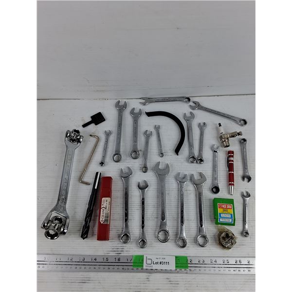 Assorted Wrenches, Hex Die, Drill Bit, Misc