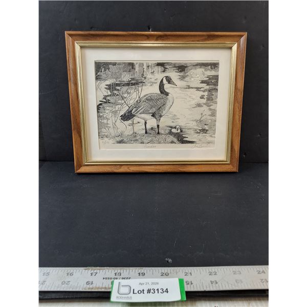 "GUARDIAN" Canada Goose Picture In Wooden Gold trim Frame, 12"×10"