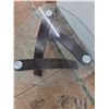 Image 2 : * 3-Legged Glass-Top Triangle Coffee Table - 34" Wide x 16" Height - PICK UP ONLY