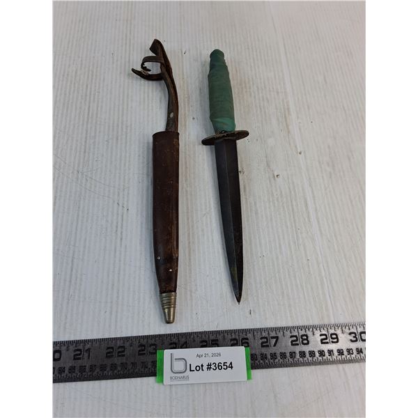 Vintage Fixed Blade Double Edged 6.75" Knife w/Leather Sheath