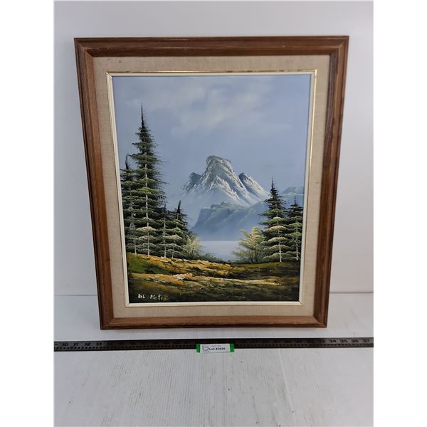 * Wood Framed 22" x 26" "Mountain Lake" Painting by Bob Peter - PICK UP